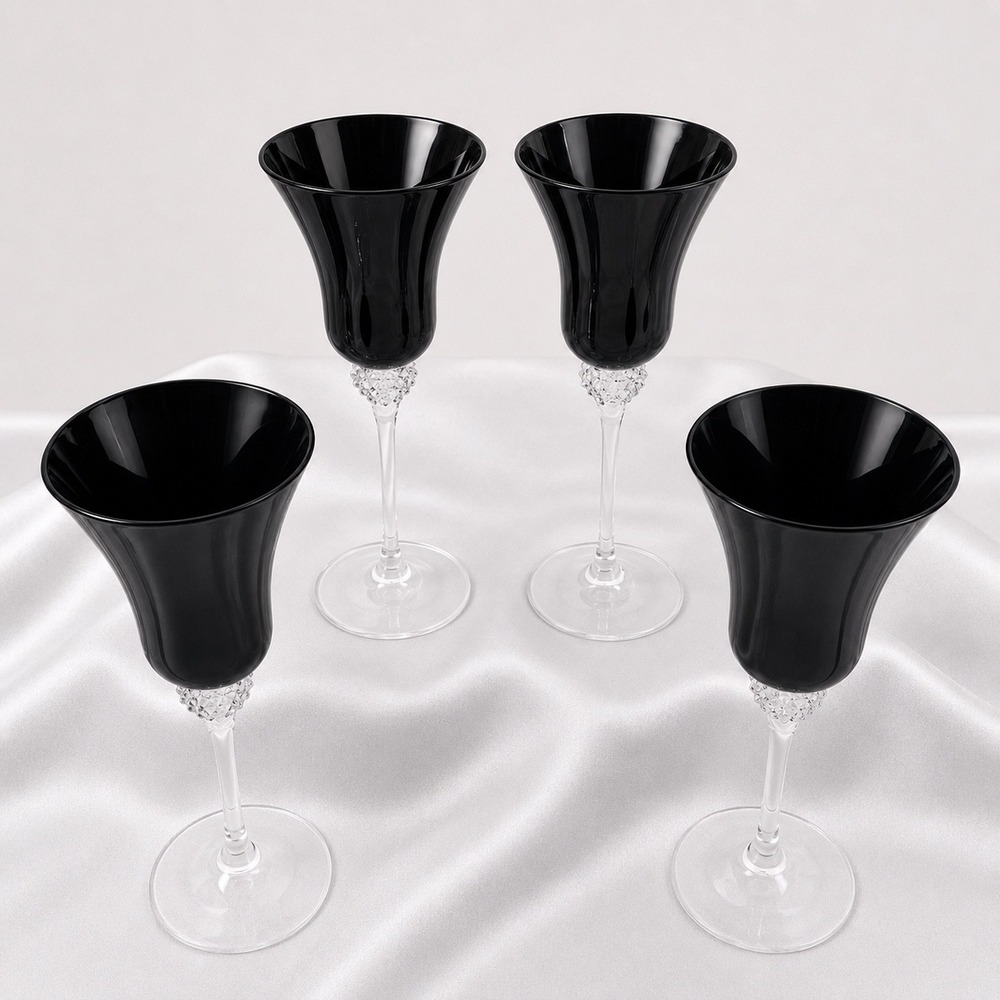Circleware Black Diamond Stem Wine Glass Set of 4 Opaque Black 8.5" Glasses